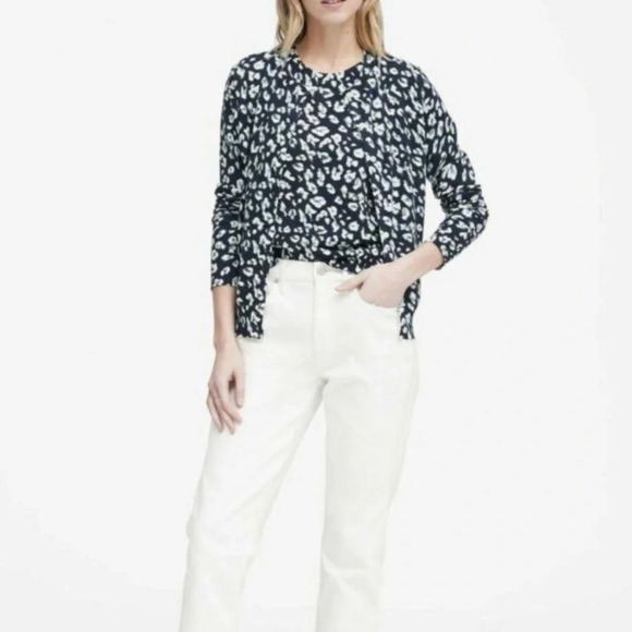 Banana Republic Stretch Cotton Blue Print Cardigan - Picture 1 of 8